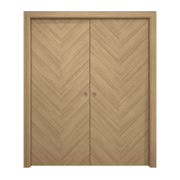 Sliding French Double Pocket Doors 36 x 80 inches | Ego 5005 Natural Oak | Kit Rail Hardware | Solid Wood Interior Bedroom Modern Doors