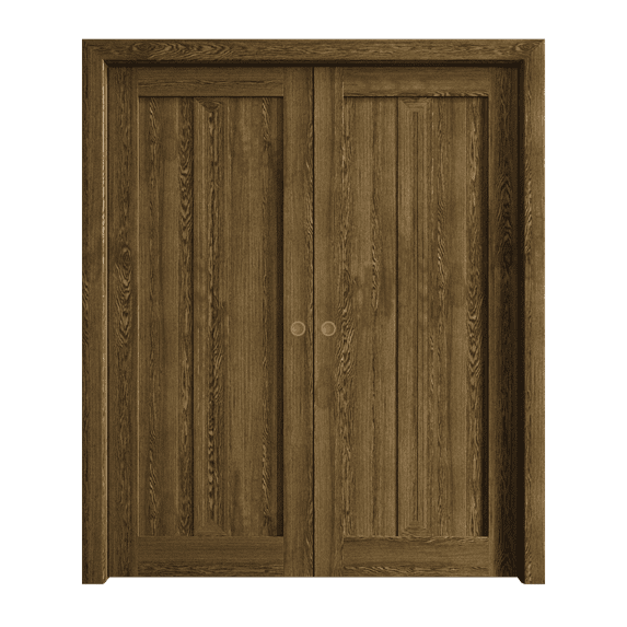 Sliding French Double Pocket Doors 36 x 80 inches | Ego 5006 Marble Oak | Kit Rail Hardware | Solid Wood Interior Bedroom Modern Doors