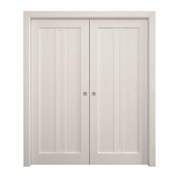 Sliding French Double Pocket Doors 36 x 80 inches | Ego 5006 Painted White Oak | Kit Rail Hardware | Solid Wood Interior Bedroom Modern Doors