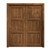 Sliding French Double Pocket Doors 36 x 80 inches | Ego 5010 Cognac Oak | Kit Rail Hardware | Solid Wood Interior Bedroom Modern Doors