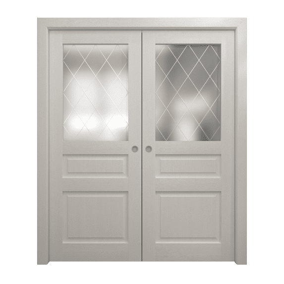 Sliding French Double Pocket Doors 36 x 80 inches | Ego 5011 Painted White Oak | Kit Rail Hardware | Solid Wood Interior Bedroom Modern Doors