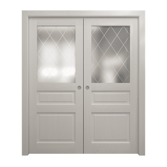 Sliding French Double Pocket Doors 36 x 80 inches | Ego 5011 Painted White Oak | Kit Rail Hardware | Solid Wood Interior Bedroom Modern Doors