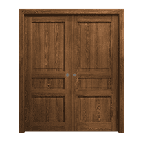 Sliding French Double Pocket Doors 36 x 80 inches | Ego 5012 Cognac Oak | Kit Rail Hardware | Solid Wood Interior Bedroom Modern Doors