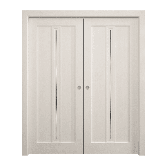 Sliding French Double Pocket Doors 36 x 80 inches | Ego 5014 Painted White Oak | Kit Rail Hardware | Solid Wood Interior Bedroom Modern Doors