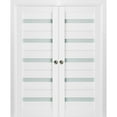 thumbnail image 1 of Sliding French Double Pocket Doors 36 x 80 inches Frosted Glass | Quadro 4445 White Silk | Kit Trims Rail Hardware | Solid Wood Interior Bedroom Sturdy Doors, 1 of 6