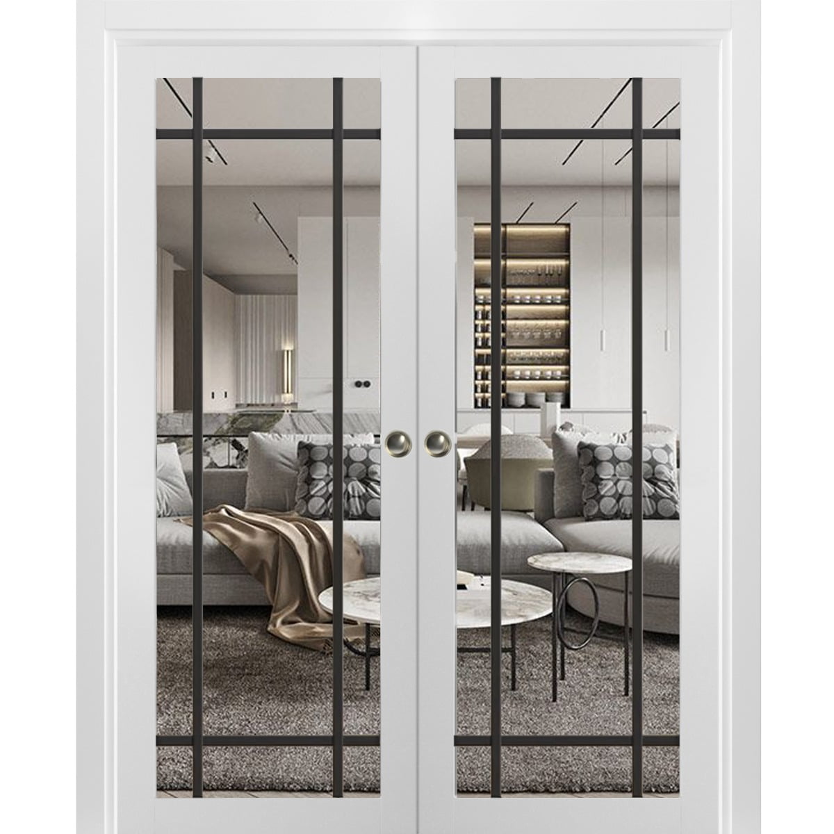 Sliding French Double Pocket Doors 56 x 96 inches | Lucia 2266 White Silk  Clear Glass | Kit Trims Rail Hardware | Solid Wood Interior Bedroom Sturdy  Doors - Walmart.com, image size:1200x1200