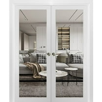 Sliding French Double Pocket Doors 36 x 80 inches | Lucia 2666 White Silk Clear Glass | Kit Trims Rail Hardware | Solid Wood Interior Bedroom Sturdy Doors