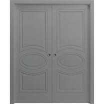 Sliding French Double Pocket Doors 36 x 80 inches / Mela 7001 Painted Grey / Kit Rail Hardware / MDF Interior Bedroom Modern Doors
