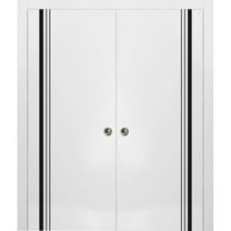 Sliding French Double Pocket Doors 36 x 80 inches | Planum 0011 White Silk with Frosted Glass | Kit Trims Rail Hardware | Solid Wood Interior Bedroom Sturdy Doors