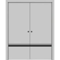 Sliding French Double Pocket Doors 36 x 80 inches | Planum 0012 Grey Matte with Frosted Glass | Kit Trims Rail Hardware | Solid Wood Interior Bedroom Sturdy Doors