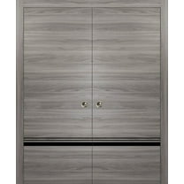 Sliding French Double Pocket Doors 36 x 80 inches | Planum 0012 Grey Matte with Frosted Glass | Kit Trims Rail Hardware | Solid Wood Interior Bedroom Sturdy Doors