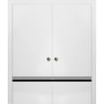 thumbnail image 1 of Sliding French Double Pocket Doors 36 x 80 inches | Planum 0012 White Silk with Frosted Glass | Kit Trims Rail Hardware | Solid Wood Interior Bedroom Sturdy Doors, 1 of 5
