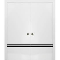 Sliding French Double Pocket Doors 36 x 80 inches | Planum 0012 White Silk with Frosted Glass | Kit Trims Rail Hardware | Solid Wood Interior Bedroom Sturdy Doors