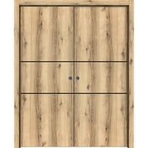 Sliding French Double Pocket Doors 36 x 80 inches | Planum 0014 Oak with Frosted Glass | Kit Trims Rail Hardware | Solid Wood Interior Bedroom Sturdy Doors