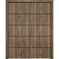 thumbnail image 1 of Sliding French Double Pocket Doors 36 x 80 inches | Planum 0015 Walnut with Frosted Glass | Kit Trims Rail Hardware | Solid Wood Interior Bedroom Sturdy Doors, 1 of 6