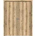 thumbnail image 1 of Sliding French Double Pocket Doors 36 x 80 inches | Planum 0017 Oak with Frosted Glass | Kit Trims Rail Hardware | Solid Wood Interior Bedroom Sturdy Doors, 1 of 6