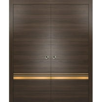Sliding French Double Pocket Doors 36 x 80 inches | Planum 2010 Chocolate Ash with Frosted Glass | Kit Trims Rail Hardware | Solid Wood Interior Bedroom Sturdy Doors