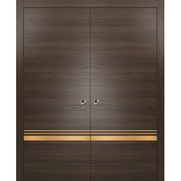 Sliding French Double Pocket Doors 36 x 80 inches | Planum 2010 Chocolate Ash with Frosted Glass | Kit Trims Rail Hardware | Solid Wood Interior Bedroom Sturdy Doors