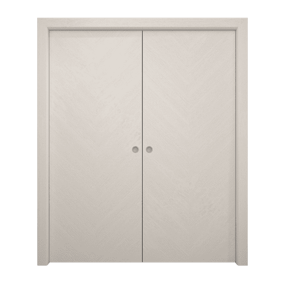 Sliding French Double Pocket Doors 36 x 84 inches | Ego 5005 Painted White Oak | Kit Rail Hardware | Solid Wood Interior Bedroom Modern Doors