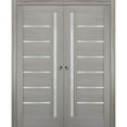 thumbnail image 1 of Sliding French Double Pocket Doors 36 x 84 inches Frosted Glass | Quadro 4088 Grey Ash | Kit Trims Rail Hardware | Solid Wood Interior Bedroom Sturdy Doors, 1 of 6