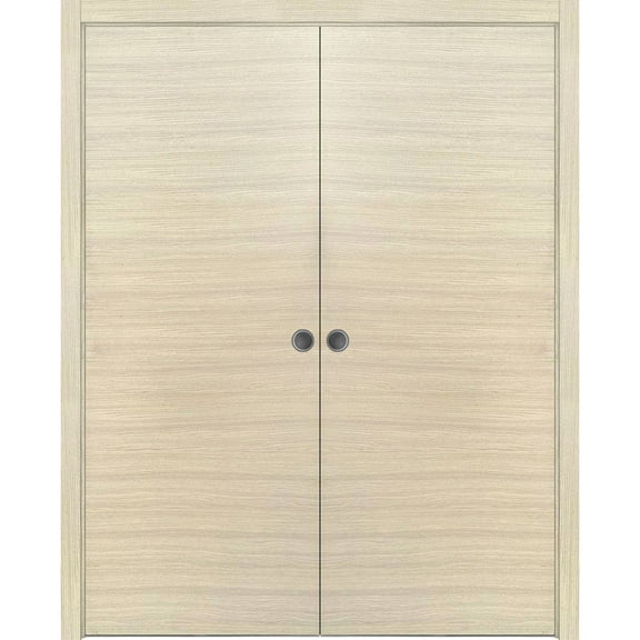 Sliding French Double Pocket Doors 36 x 84 inches | Planum 0010 Natural Veneer | Kit Trims Rail Hardware | Solid Wood Interior Bedroom Sturdy Doors