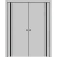 thumbnail image 1 of Sliding French Double Pocket Doors 36 x 84 inches | Planum 0011 Grey Matte with Frosted Glass | Kit Trims Rail Hardware | Solid Wood Interior Bedroom Sturdy Doors, 1 of 6