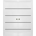 thumbnail image 1 of Sliding French Double Pocket Doors 36 x 84 inches | Planum 0015 White Silk with Frosted Glass | Kit Trims Rail Hardware | Solid Wood Interior Bedroom Sturdy Doors, 1 of 6