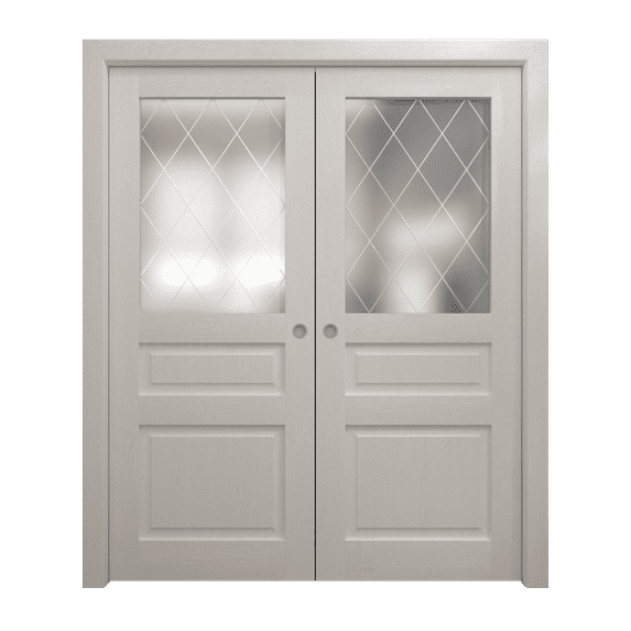 Sliding French Double Pocket Doors 36 x 96 inches | Ego 5011 Painted White Oak | Kit Rail Hardware | Solid Wood Interior Bedroom Modern Doors