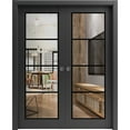 thumbnail image 1 of Sliding French Double Pocket Doors 36 x 96 inches | Lucia 2466 Matte Black Clear Glass | Kit Trims Rail Hardware | Solid Wood Interior Bedroom Sturdy Doors, 1 of 6