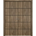 thumbnail image 1 of Sliding French Double Pocket Doors 36 x 96 inches | Planum 0015 Walnut with Frosted Glass | Kit Trims Rail Hardware | Solid Wood Interior Bedroom Sturdy Doors, 1 of 5