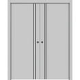 thumbnail image 1 of Sliding French Double Pocket Doors 36 x 96 inches | Planum 0016 Grey Matte with Frosted Glass | Kit Trims Rail Hardware | Solid Wood Interior Bedroom Sturdy Doors, 1 of 6