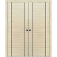 thumbnail image 1 of Sliding French Double Pocket Doors 36 x 96 inches | Planum 0017 Natural Veneer with Frosted Glass | Kit Trims Rail Hardware | Solid Wood Interior Bedroom Sturdy Doors, 1 of 6