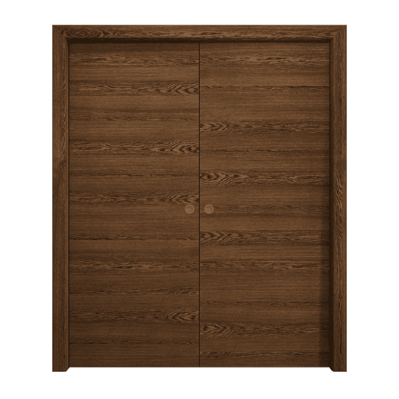 Sliding French Double Pocket Doors 48 x 80 inches | Ego 5000 Cognac Oak | Kit Rail Hardware | Solid Wood Interior Bedroom Modern Doors