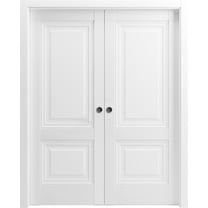 Sliding French Double Pocket Doors 48 x 80 inches | Lucia 8831 White Silk | Kit Trims Rail Hardware | Solid Wood Interior Bedroom Sturdy Doors