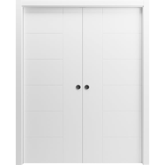 Sliding French Double Pocket Doors 48 x 80 inches / Mela 0716 Painted White / Kit Rail Hardware / MDF Interior Bedroom Modern Doors