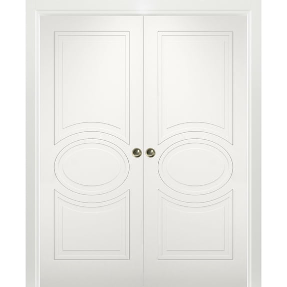 Sliding French Double Pocket Doors 48 x 80 inches / Mela 7001 Matte White / Kit Rail Hardware / MDF Interior Bedroom Modern Doors