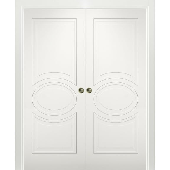 Sliding French Double Pocket Doors 48 x 80 inches / Mela 7001 Matte White / Kit Rail Hardware / MDF Interior Bedroom Modern Doors