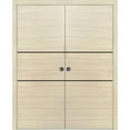 thumbnail image 1 of Sliding French Double Pocket Doors 48 x 80 inches | Planum 0014 Natural Veneer with Frosted Glass | Kit Trims Rail Hardware | Solid Wood Interior Bedroom Sturdy Doors, 1 of 6