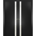 thumbnail image 1 of Sliding French Double Pocket Doors 48 x 80 inches | Planum 0040 Matte Black with White Glass | Kit Trims Rail Hardware | Solid Wood Interior Bedroom Sturdy Doors, 1 of 6