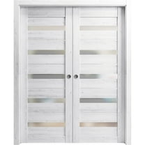 Sliding French Double Pocket Doors 48 x 80 inches | Quadro 4445 Nordic White with Frosted Glass | Kit Trims Rail Hardware | Solid Wood Interior Bedroom Sturdy Doors