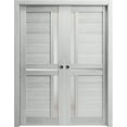 thumbnail image 1 of Sliding French Double Pocket Doors 48 x 80 inches | Veregio 7288 Light Grey Oak with Frosted Glass | Kit Trims Rail Hardware | Solid Wood Interior Bedroom Sturdy Doors, 1 of 7