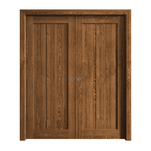 Sliding French Double Pocket Doors 48 x 84 inches | Ego 5006 Cognac Oak | Kit Rail Hardware | Solid Wood Interior Bedroom Modern Doors
