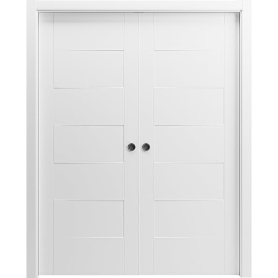 Sliding French Double Pocket Doors 48 x 84 inches / Mela 0755 Painted White / Kit Rail Hardware / MDF Interior Bedroom Modern Doors