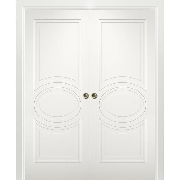 Sliding French Double Pocket Doors 48 x 84 inches / Mela 7001 Matte White / Kit Rail Hardware / MDF Interior Bedroom Modern Doors