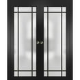 thumbnail image 1 of Sliding French Double Pocket Doors 48 x 84 inches | Planum 2112 Matte Black Frosted Glass | Kit Trims Rail Hardware | Solid Wood Interior Bedroom Sturdy Doors, 1 of 6