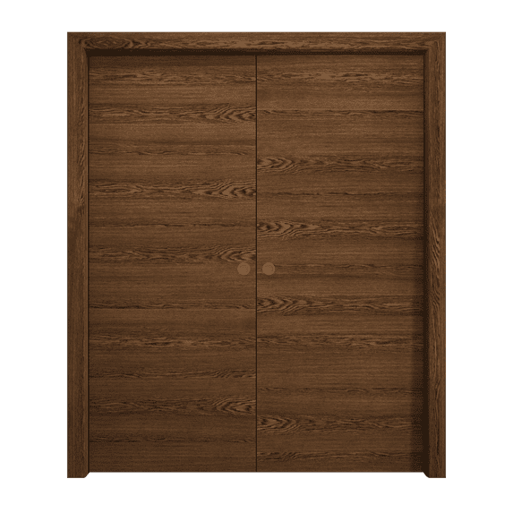 Sliding French Double Pocket Doors 48 x 96 inches | Ego 5000 Cognac Oak | Kit Rail Hardware | Solid Wood Interior Bedroom Modern Doors