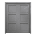 thumbnail image 1 of Sliding French Double Pocket Doors 48 x 96 inches | Ego 5010 Painted Grey Oak | Kit Rail Hardware | Solid Wood Interior Bedroom Modern Doors, 1 of 5