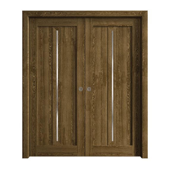 Sliding French Double Pocket Doors 48 x 96 inches | Ego 5014 Marble Oak | Kit Rail Hardware | Solid Wood Interior Bedroom Modern Doors