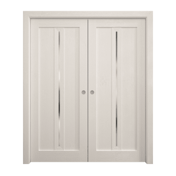 Sliding French Double Pocket Doors 48 x 96 inches | Ego 5014 Painted White Oak | Kit Rail Hardware | Solid Wood Interior Bedroom Modern Doors