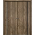 thumbnail image 1 of Sliding French Double Pocket Doors 48 x 96 inches | Planum 0011 Walnut with Frosted Glass | Kit Trims Rail Hardware | Solid Wood Interior Bedroom Sturdy Doors, 1 of 6